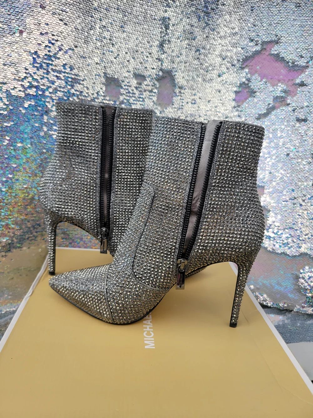 Michael Kors Silver Crystal Embellished Stiletto Ankle Boots